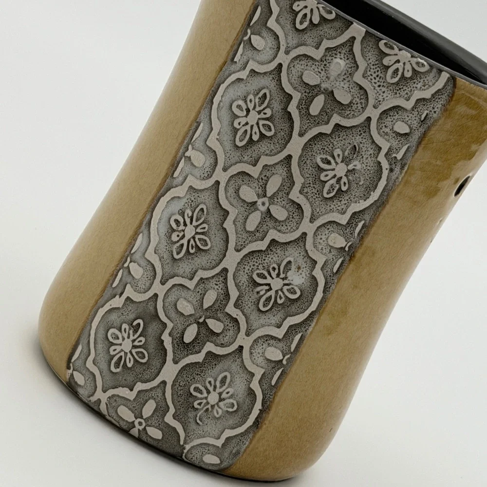 Scentsy‎ Moroccan Stencil Electric Wax Warmer Ceramic Tan Gray Quatrefoil Boho